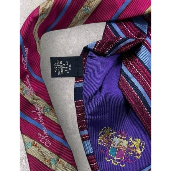 ROBERT GRAHAM Silk Tie USA XL Burgundy Blue Striped W:3.4" EUC - Picture 5 of 7